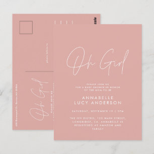 Carte Postale oh fille Baby shower script rose élégant
