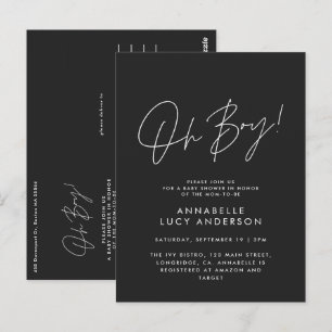 Carte Postale oh garçon Baby shower script noir élégant