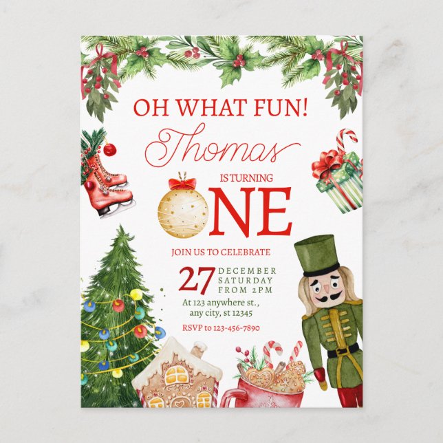 Carte Postale Oh Quel Plaisir Noël Hiver Premier Anniversaire (Devant)