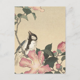 Carte Postale Ohara Koson, Oiseaux et Fleurs roses - Japonais