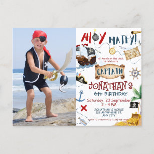 Carte Postale Ohé Capitaine Photo Pirate Anniversaire Enfants
