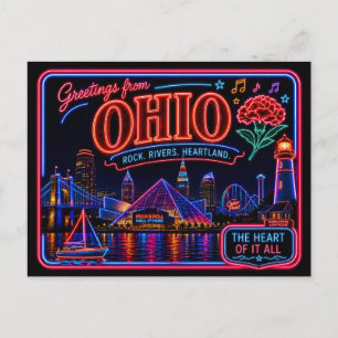 Carte Postale Ohio Neon État Rétro Vintage