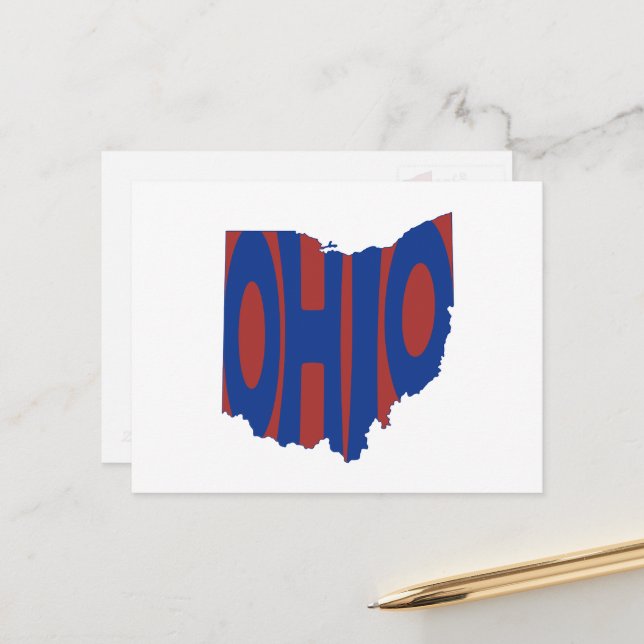 Carte Postale Ohio Nom de l'Etat Mot Art Bleu (Devant/Arrière en situation)