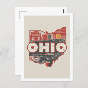 Carte Postale Ohio Retro Voyage Design Icone États-Unis