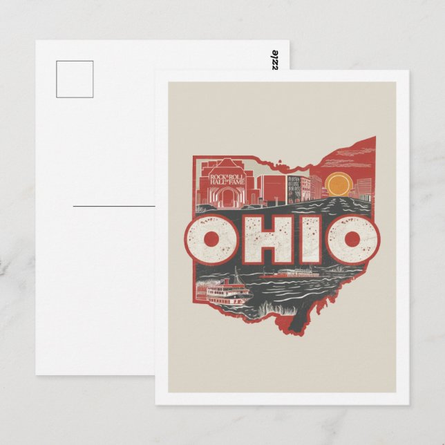 Carte Postale Ohio Retro Voyage Design Icone États-Unis (Devant / Derrière)