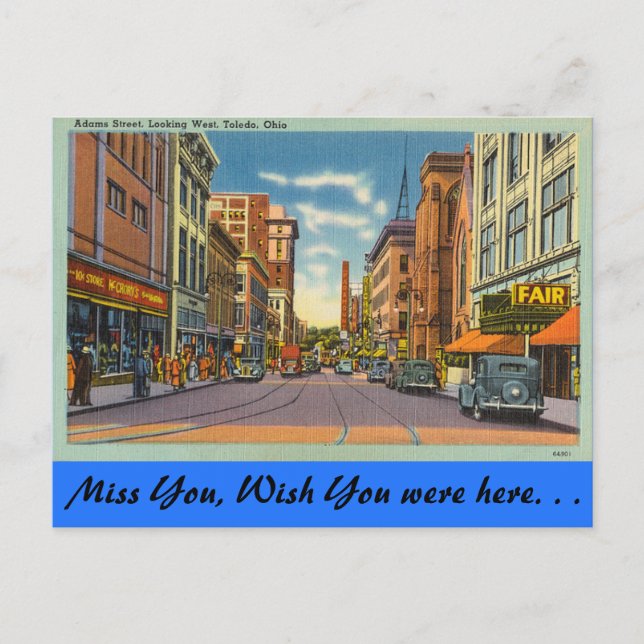 Carte Postale Ohio, rue Adams, Tolède (Devant)