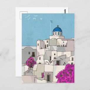 Carte Postale Oia Santorini Île Grèce Illustration lunaire
