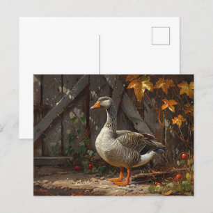 Carte Postale Oie grise dans le Barnyard