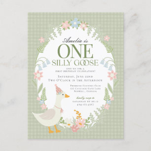 Carte Postale Oie verte Flore En vichy premier anniversaire