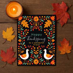 Carte Postale Oies d'art populaire vibrant Feuilles d'érable Act