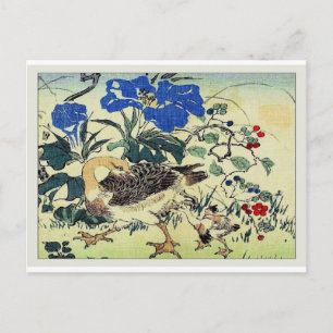 Carte Postale Oies japonaises Bois Art Ukiyo-E Vintage