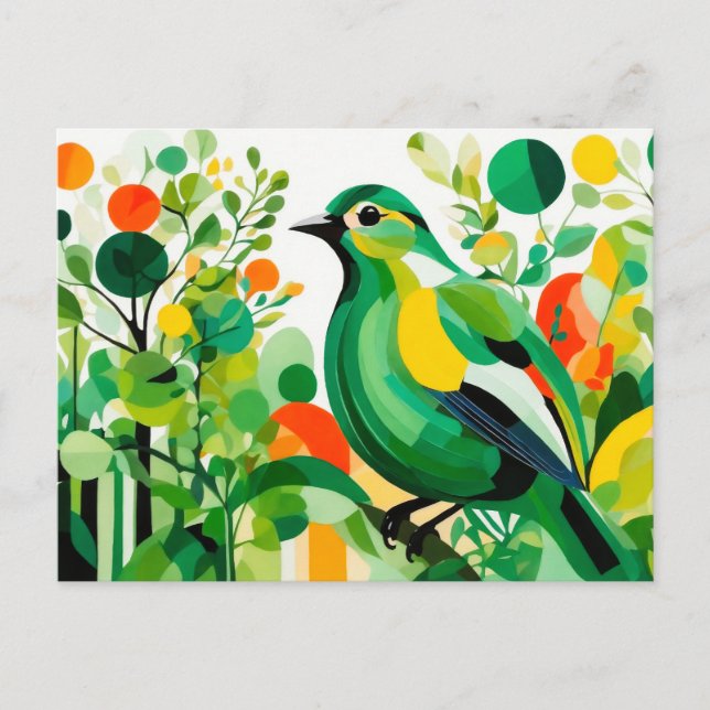Carte Postale Oiseau Abstrait Se Trouvant Sur Une Branche (Devant)