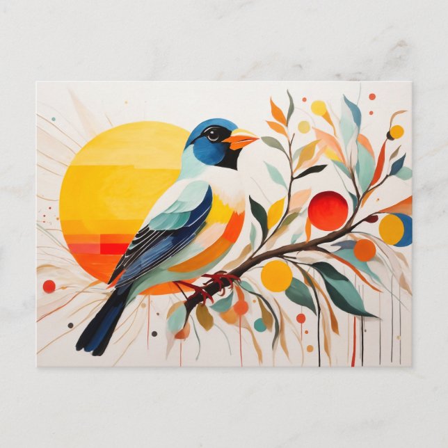 Carte Postale Oiseau Abstrait Se Trouvant Sur Une Branche (Devant)