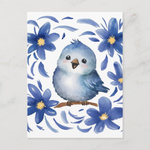 Carte Postale Oiseau bleu avec des fleurs