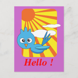 Carte Postale Oiseau bleu avec soleil