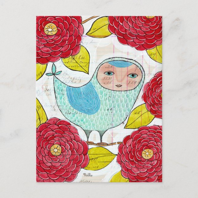 Carte Postale Oiseau bleu dans le jardin de printemps rouge Arti (Devant)