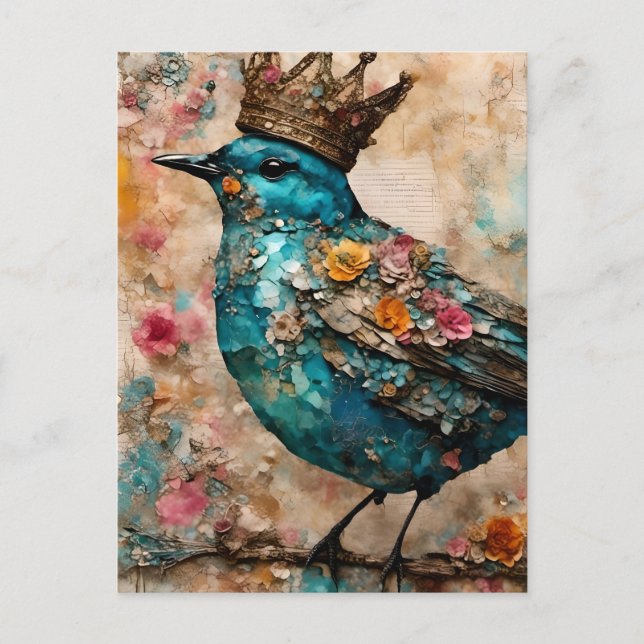 Carte Postale Oiseau bleu dans une couronne (Devant)