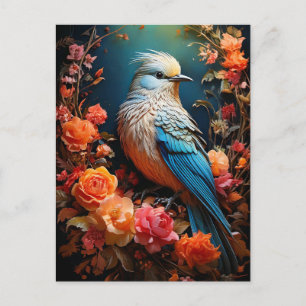 Carte Postale Oiseau Bleu de Nature Fantaisiste