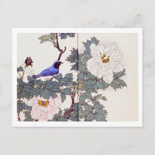 Carte Postale Oiseau bleu et pivoine, Imao Keinen