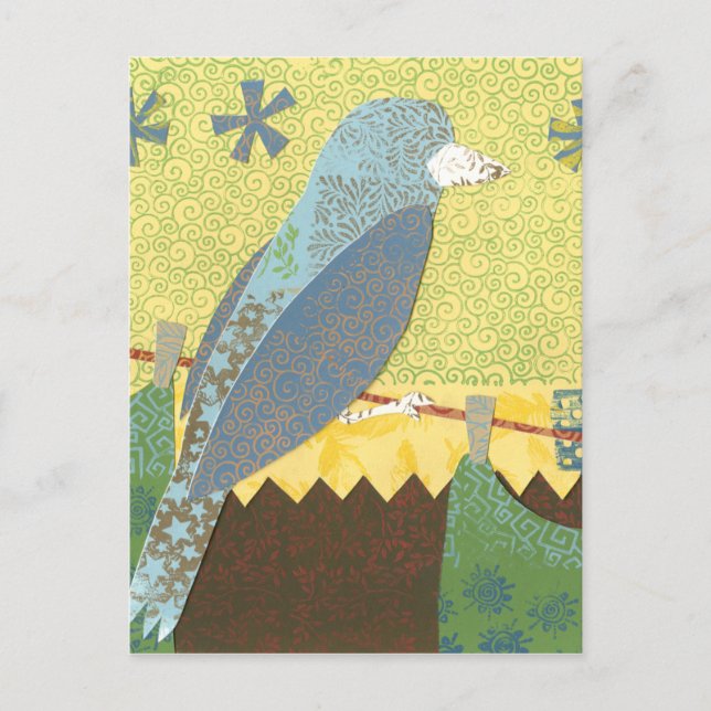 Carte Postale Oiseau coloré sur fil (Devant)