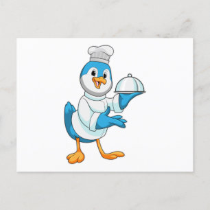 Carte Postale Oiseau comme cuisinier avec plat