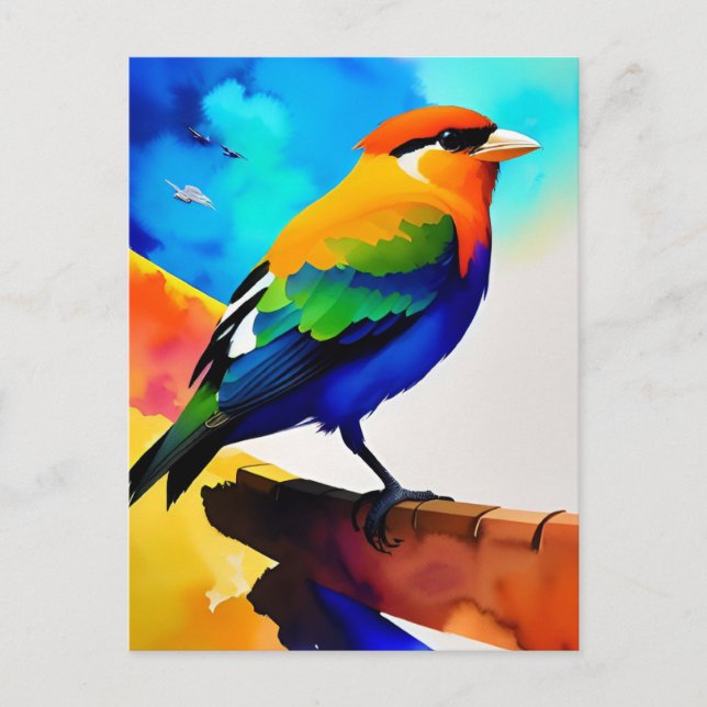 Carte Postale Oiseau couleur aquarelle (Devant)