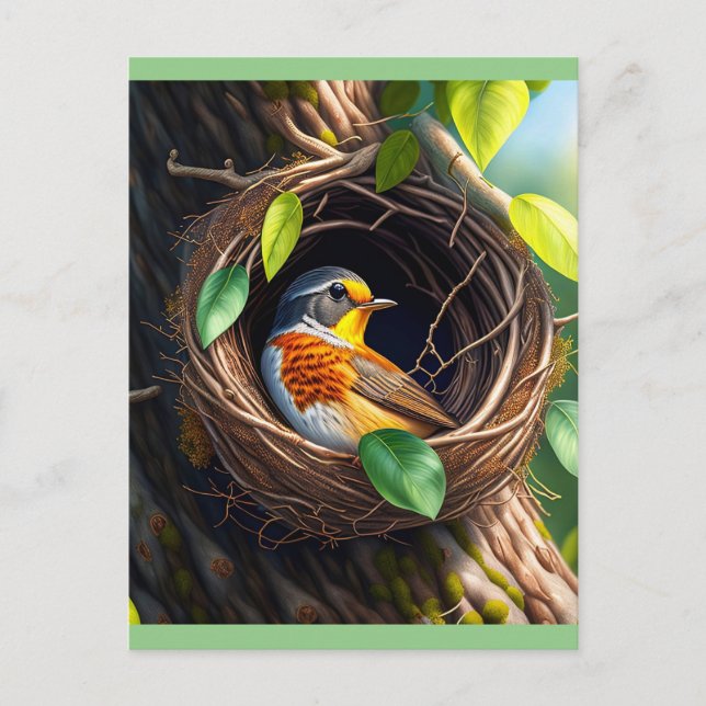 Carte Postale oiseau dans le nid (Devant)