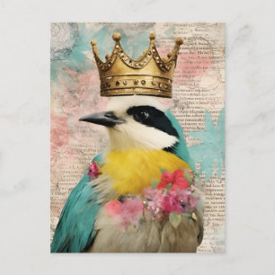 Carte Postale Oiseau dans un collage de la Couronne