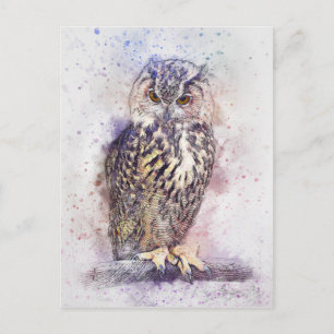 Carte Postale Oiseau d'aquarelle de Chouette vintage
