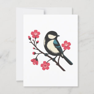 Carte Postale Oiseau de cerisier en fleur - Art de la sérénité d