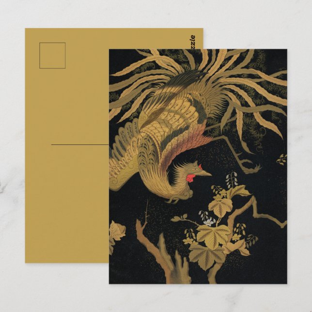 Carte Postale Oiseau de coq d'or Classique japonais Antique (Devant / Derrière)