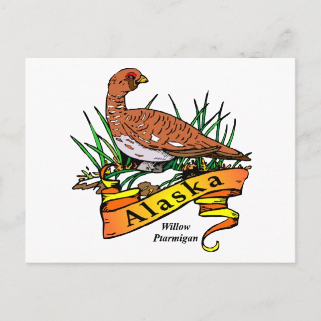 Carte Postale Oiseau de l'état de l'Alaska - Ptarmigan à saule (Devant)