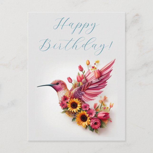 Carte Postale Oiseau de mer avec des fleurs Joyeux anniversaire (Devant)