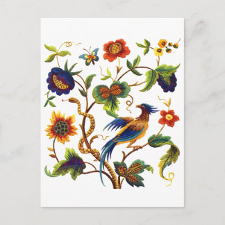 Carte Postale Oiseau de Paradis Broderie Jacobean