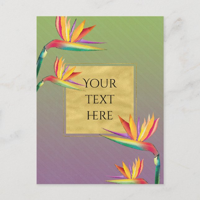 Carte Postale Oiseau de Paradise Gold violet vert Mariage floral (Devant)
