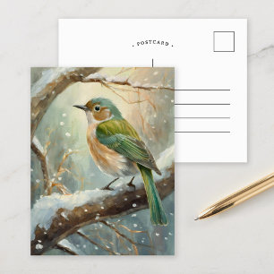 Carte Postale Oiseau d'hiver enneigé Art Moderne