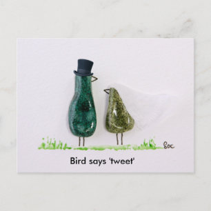 Carte Postale Oiseau dit 'tweet' Couple de mariés en céramique v
