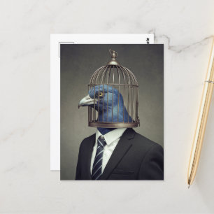 Carte Postale Oiseau drôle en costume d'affaires avec une tête d
