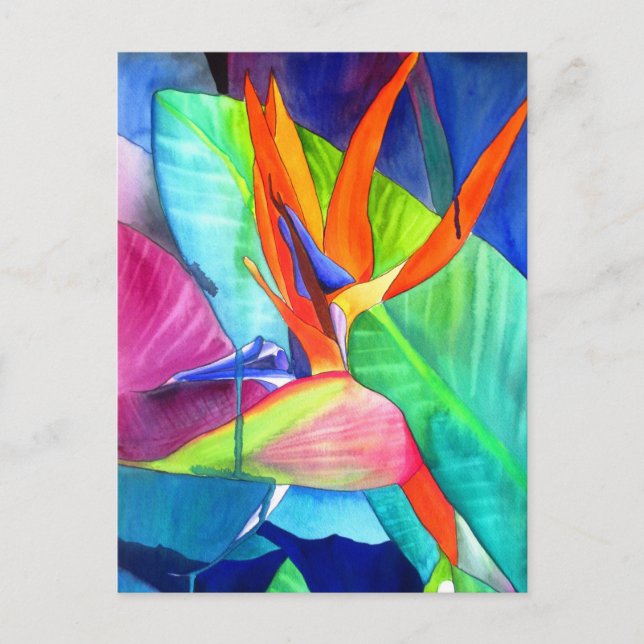 Carte Postale Oiseau du Paradis Strelitzia fleur art tropical (Devant)