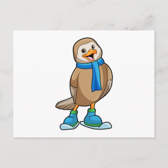 Carte Postale Oiseau en ski avec Ski & Scarf (Devant)