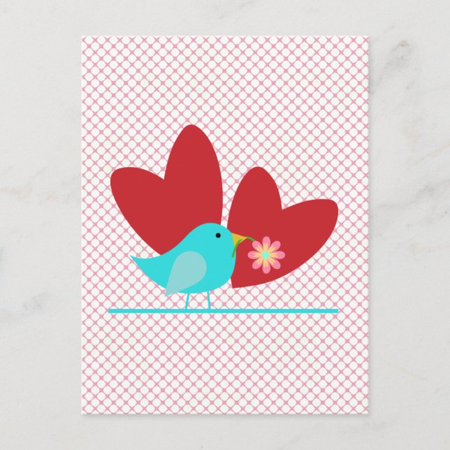 Carte Postale Oiseau et Coeurs mignons (Devant)