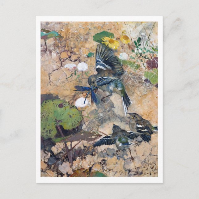 Carte Postale Oiseau et libellule, Bruno Liljefors (Devant)