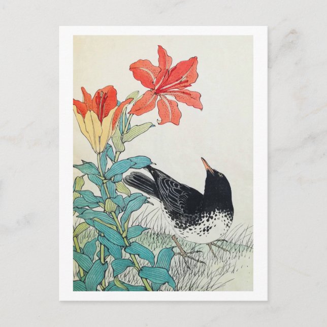 Carte Postale Oiseau et Lily, Imao Keinen (Devant)