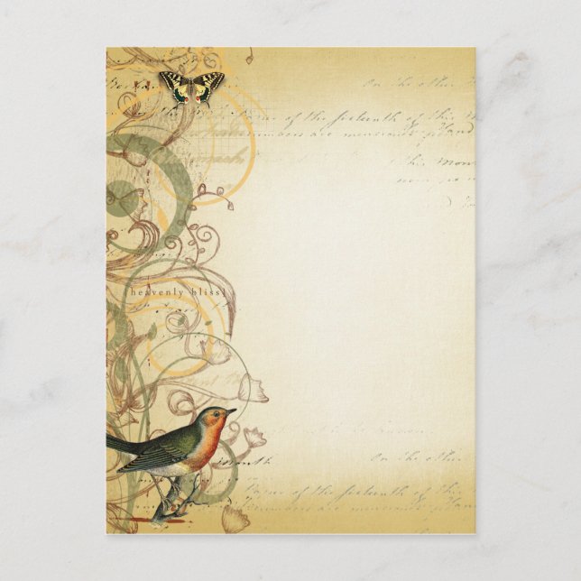 Carte Postale Oiseau et papillon fantaisie (Devant)