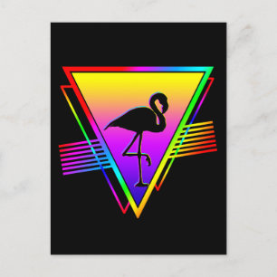 Carte Postale Oiseau Flamant Rose Moderne Arc-en-Ciel Rétro Colo