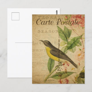 Carte Postale Oiseau jaune vintage