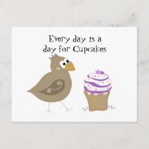 Carte Postale Oiseau lunaire et cupcake
