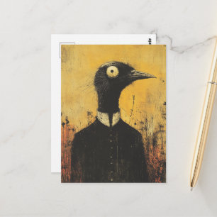 Carte Postale Oiseau noir dans une fantaisie de robe noire