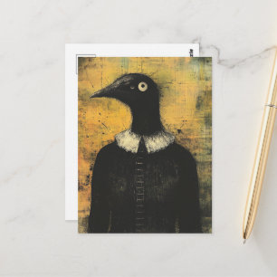 Carte Postale Oiseau noir en robe noire Fantaisie