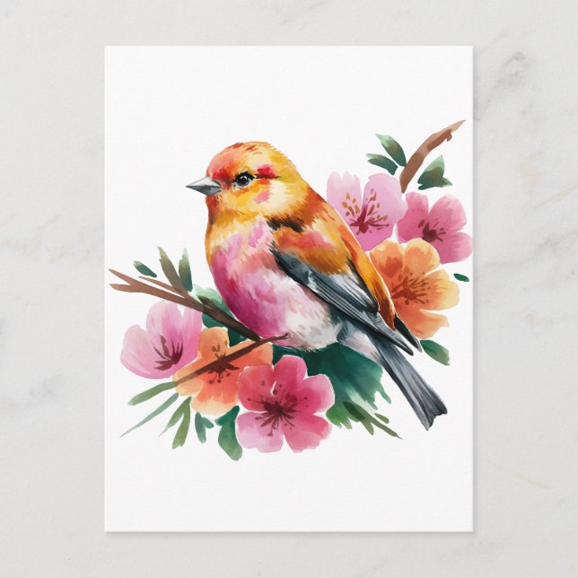 Carte Postale Oiseau rose (Devant)